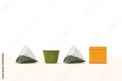 Tea bags and containers on a table