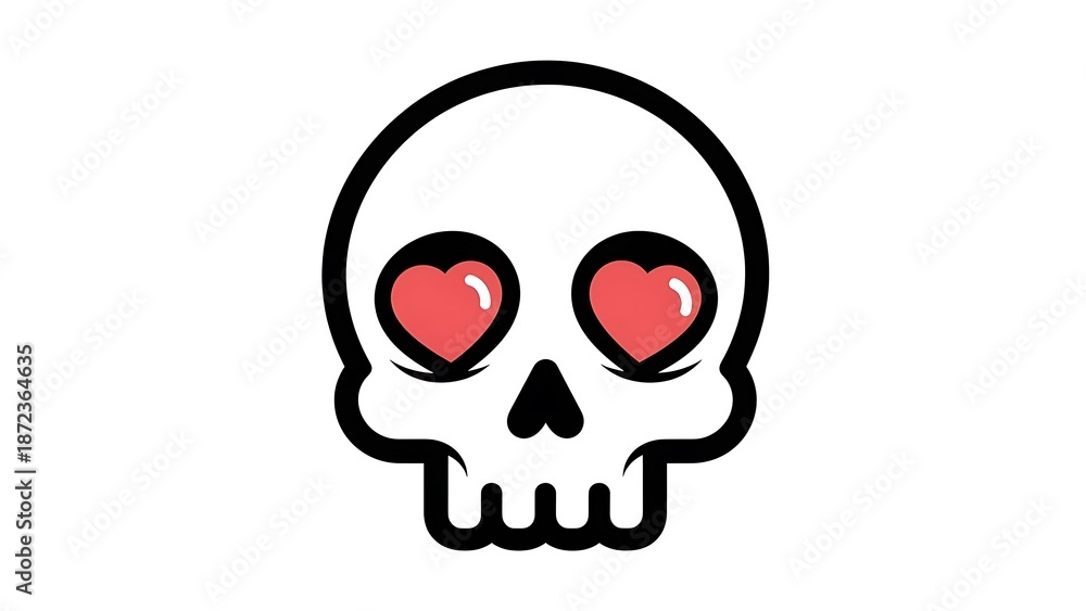 Fototapeta premium Illustration of a skull with heart eyes.