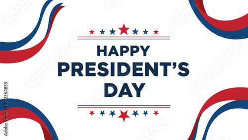 Happy President's Day celebration vector background with patriotic red blue and white ribbons and stars for American holiday greeting card