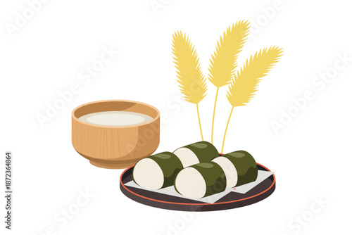  Traditional japanese mochi and rice wine serving