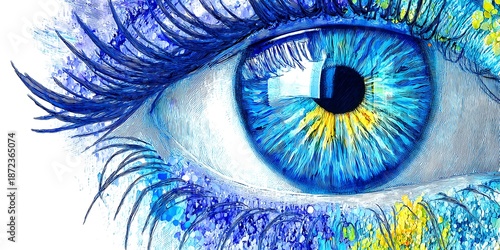 Human eye isolated white background symmetrical macro composition sharp iris detail, Realistic Photo