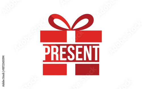  Beautiful red gift box with ribbon and present text