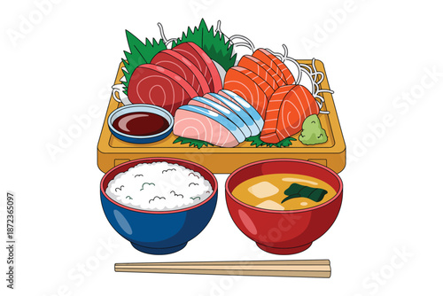  Delicious japanese sushi meal with rice and miso soup