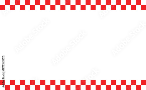 Red and white checkered racing frame border, clean motorsport flag pattern with top and bottom edges, layout background for race event posters, competition banners, sports promotions