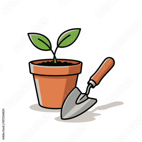Plant Pot and Trowel Icon – Gardening Seedling Symbol for Home, Garden & Nature Design