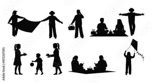 A collection of silhouettes depicting families enjoying outdoor activities together
