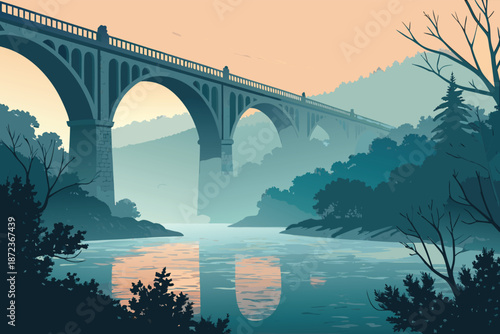 Ancient River Bridge Permit Stamp Dawn