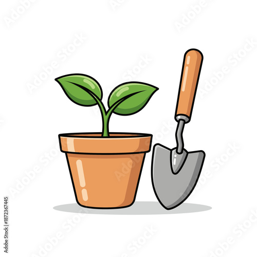 Plant Pot and Trowel Icon – Gardening Seedling Symbol for Home, Garden & Nature Design