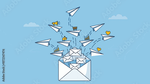 Paper Airplanes Flying From Open Envelope