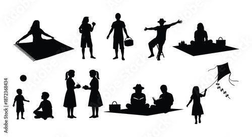 A collection of silhouettes depicting families enjoying outdoor activities together