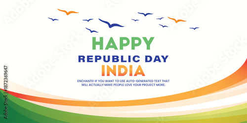Happy Republic Day India Tricolor Wave Background with Birds
