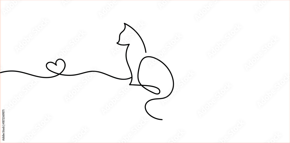 Fototapeta Abstract cat one line art.Continuous one line drawing of a cat.Modern minimal cat line drawing png and vector illustration on transparent background