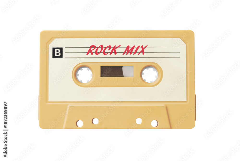 Fototapeta premium Vintage compact audio cassette with rock music mix isolated