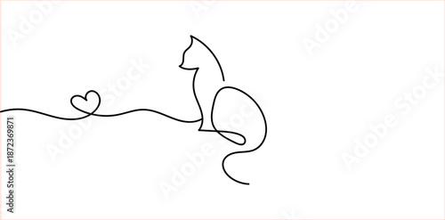 Abstract cat one line art.Continuous one line drawing of a cat.Modern minimal cat line drawing png and vector illustration on transparent background