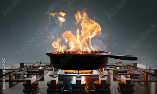 Herd mit Pfanne und einer Flamme 