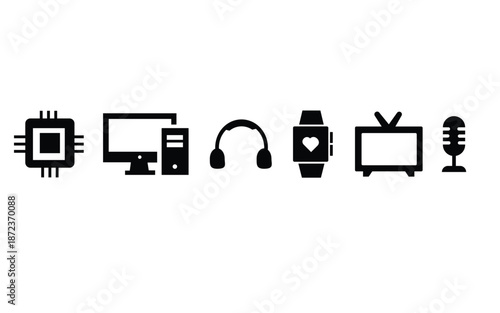 Technology and electronic device icons set for digital media and hardware concepts