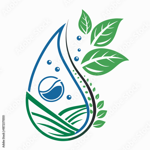 Eco friendly beverage logo design vector illustration with green leaf elements