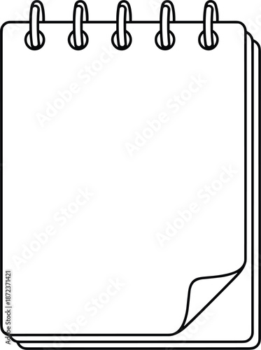 Minimalist black outline spiral notepad icon isolated on white background for note taking diary writing and creative sketching.