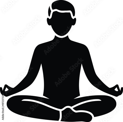 Silhouette of Person Sitting Lotus Pose Meditation Yoga Icon Vector