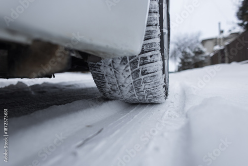 Slika na platnu Extreme macro of winter tire tread blocks filled with snow
