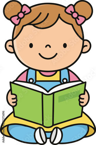 book clipart,open book with girl, cartoon cute kids book illustrations