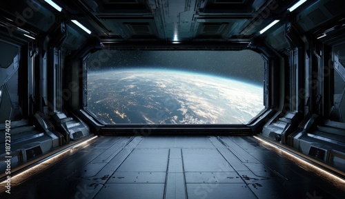 Futuristic spaceship interior with a view of Earth (2)