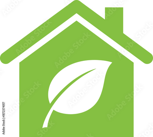 Eco Friendly House Logo with Green Leaf for Sustainable Living and Real Estate