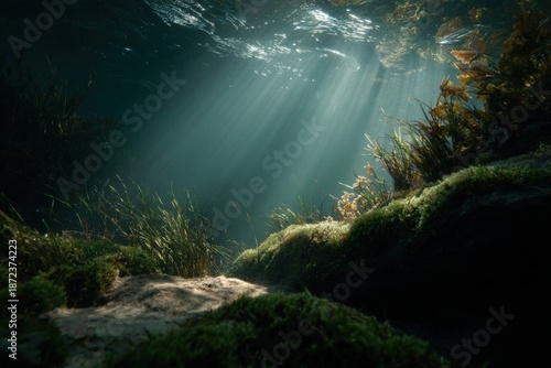 Sunlight streams through underwater vegetation