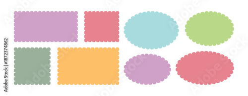 Set of zigzag edge, scallop edge shape. Colorful Rectangle shape with zigzag edges. Geometric shapes with scallop. Vector illustration.