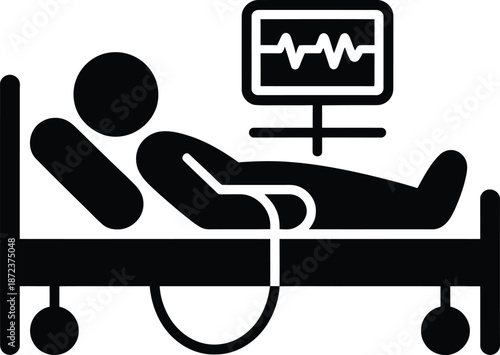 Silhouette of Patient in Bed Hospital Room Icon Vector