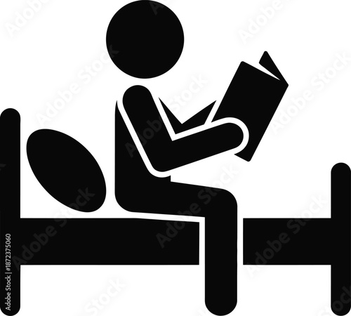 Silhouette of Patient reading news paper in Hospital Bed Icon Vector