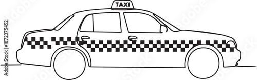Classic taxi cab in a simple line drawing style