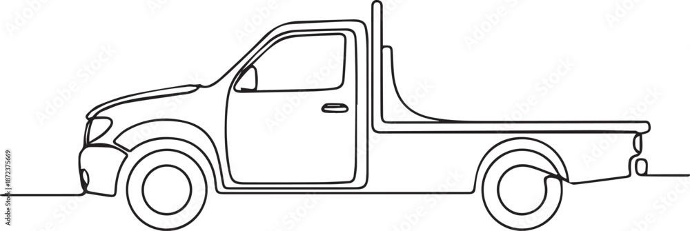 Obraz premium Simple line drawing pickup truck on white background