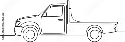 Simple line drawing pickup truck on white background
