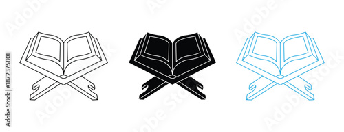 Holy Quran icon set. Islamic Ramadan prayer symbol. Vector illustration.