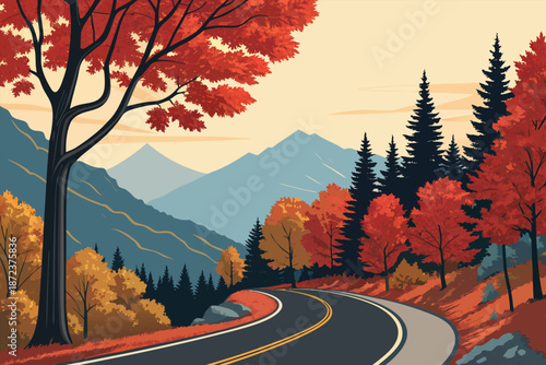 Autumn Mountain Road Maple Trees Fla