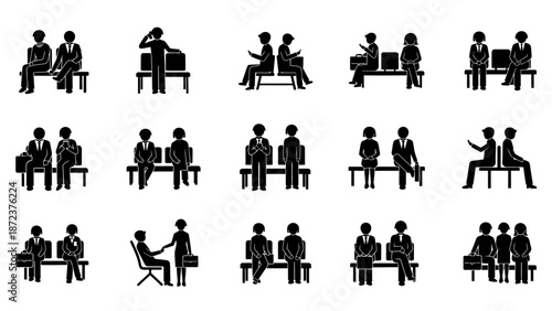 Family silhouettes vector set showing different family members in simple black pictogram style illustration