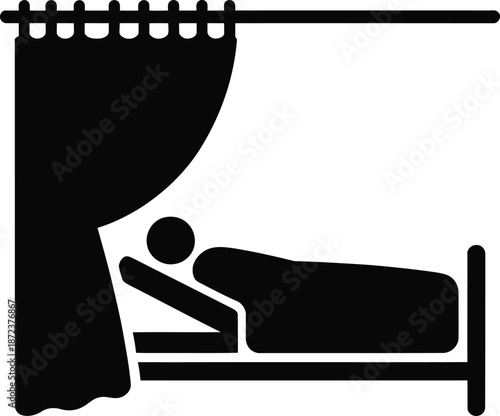 Silhouette of Patient Lying in Hospital Bed Privacy Curtain Icon Vector