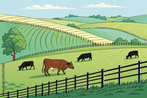 Cattle Ranch Wide Pasture Grazing