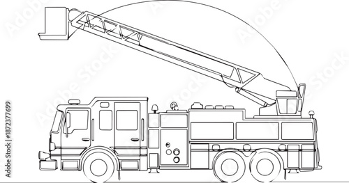Fire truck with extended ladder in profile view