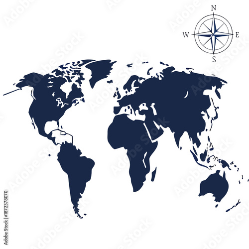 World map with compass