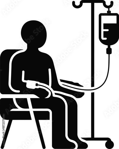 Silhouette of Patient Sitting with IV Drip Medical Treatment Icon Vector
