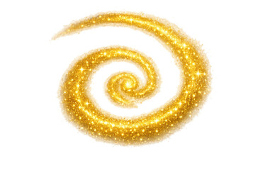 Gold glitter spiral shape sparkling on transparent background, a magical golden dust trail swirling, luxury holiday design element