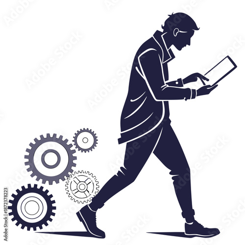 Engineer examining mechanical design