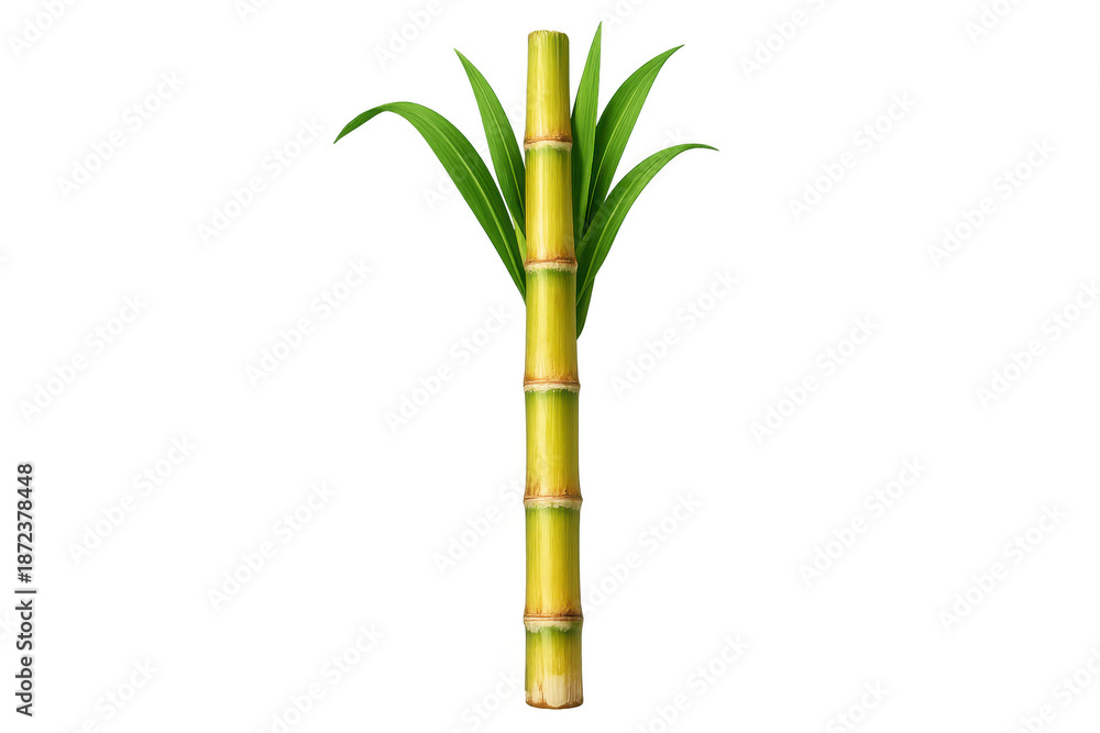 Fototapeta premium Sugarcane stalk growing with green leaves for sugar production, natural sweetener, tropical agriculture plant