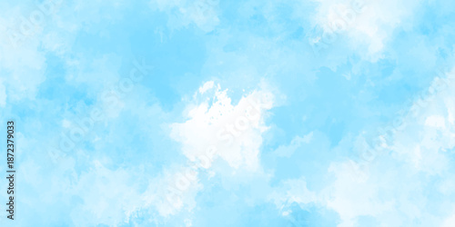 Light sky blue and white grunge smooth shades aquarelle background. sky cloud for wallpaper backdrop texture. blue watercolor splash stroke background with clouds. hand drawn paint watercolor texture.