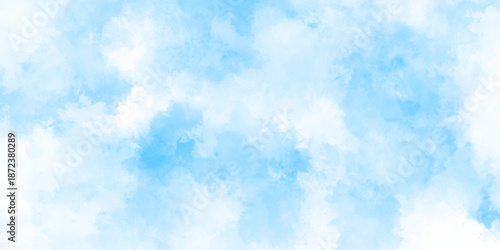 Light sky blue and white grunge smooth shades aquarelle background. sky cloud for wallpaper backdrop texture. blue watercolor splash stroke background with clouds. hand drawn paint watercolor texture.