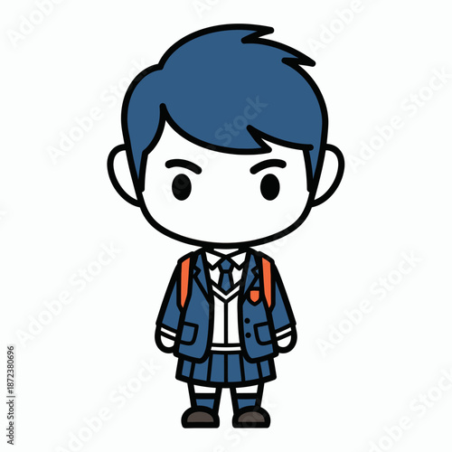 Cartoon School Boy with Backpack.