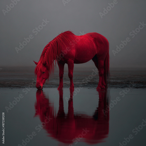 강렬한 붉은 말의 힘과 에너지를 담은 드라마틱 포트레이트