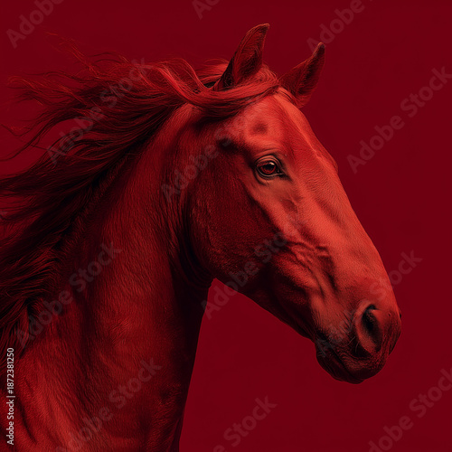 강렬한 붉은 말의 힘과 에너지를 담은 드라마틱 포트레이트
